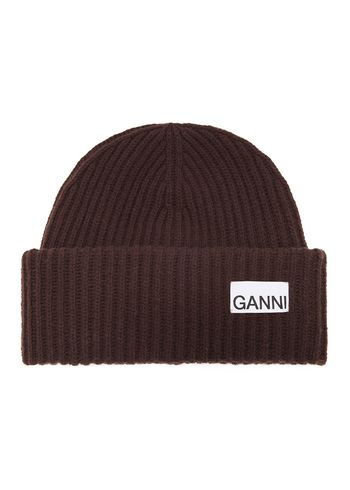 Ganni - Beanie - Structured Rib Beanie - Chocolate Plum