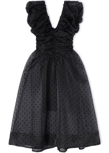 Ganni - Dress - Flocked Organza Long Ruched Dress - Black