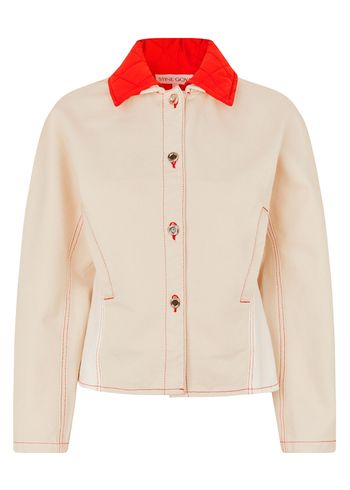 Stine Goya - Jacket - Peplum Collar Jacket - Natural / Contrast Red