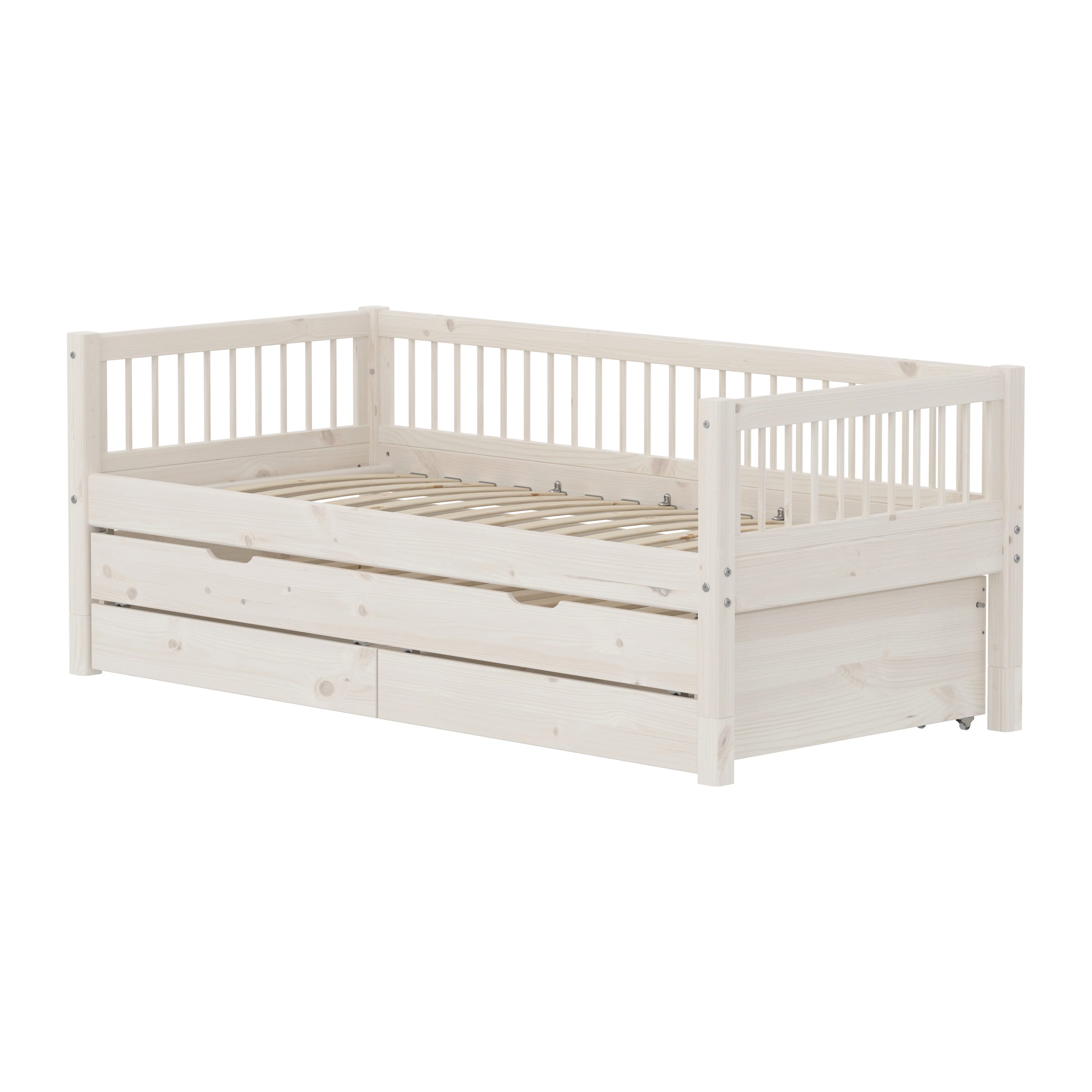 Flexa - Children's bed - CLASSIC Daybed With Guest Bed And Storage - White Washed